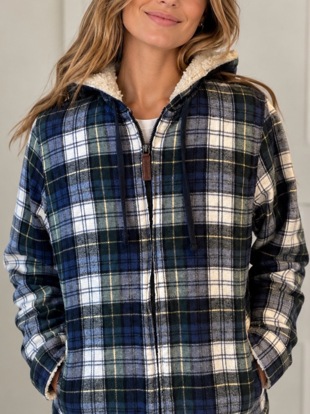 L.L. Bean Scotch Plaid Sherpa lined Zip Hoodie Jacket - XSmall